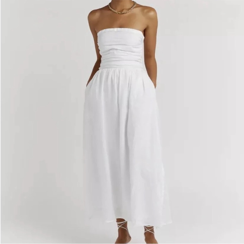 DISSH White Linen Midi Strapless Dress Size 4